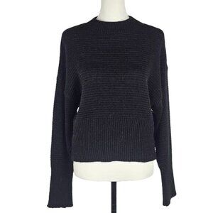 Y2K Express Cropped Sparkly Sweater‎ Sz M Mock Neck Black Silver Chunky Relaxed